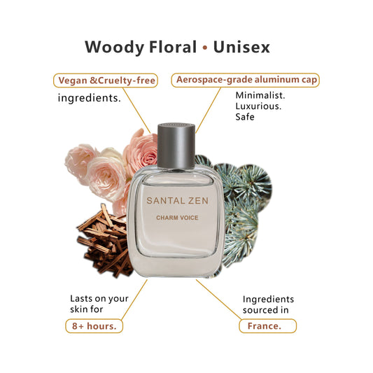 Charm Voice Santal Zen – Unisex Sandalwood Perfume | Clean, Warm, Long-Lasting Luxury Fragrance | Vegan, Aesthetic Packaging