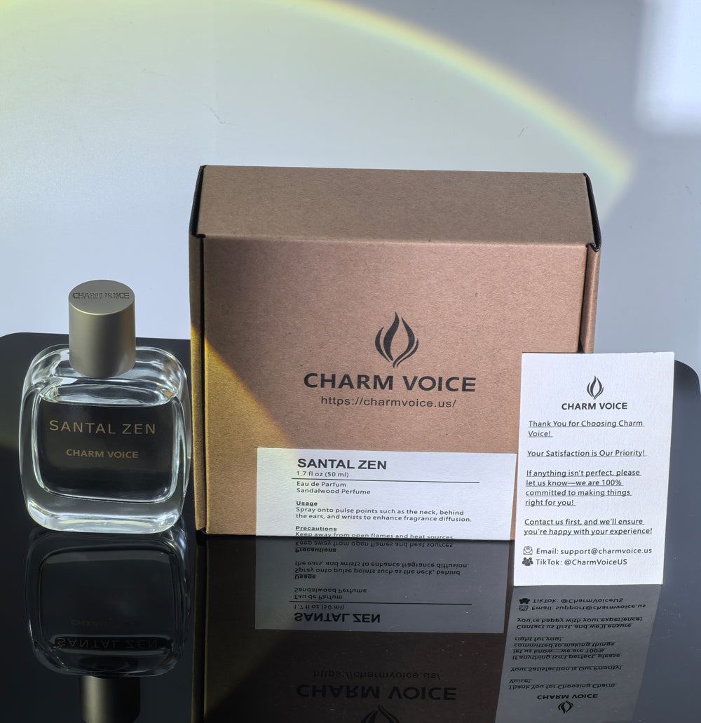 Charm Voice Santal Zen – Unisex Sandalwood Perfume | Clean, Warm, Long-Lasting Luxury Fragrance | Vegan, Aesthetic Packaging